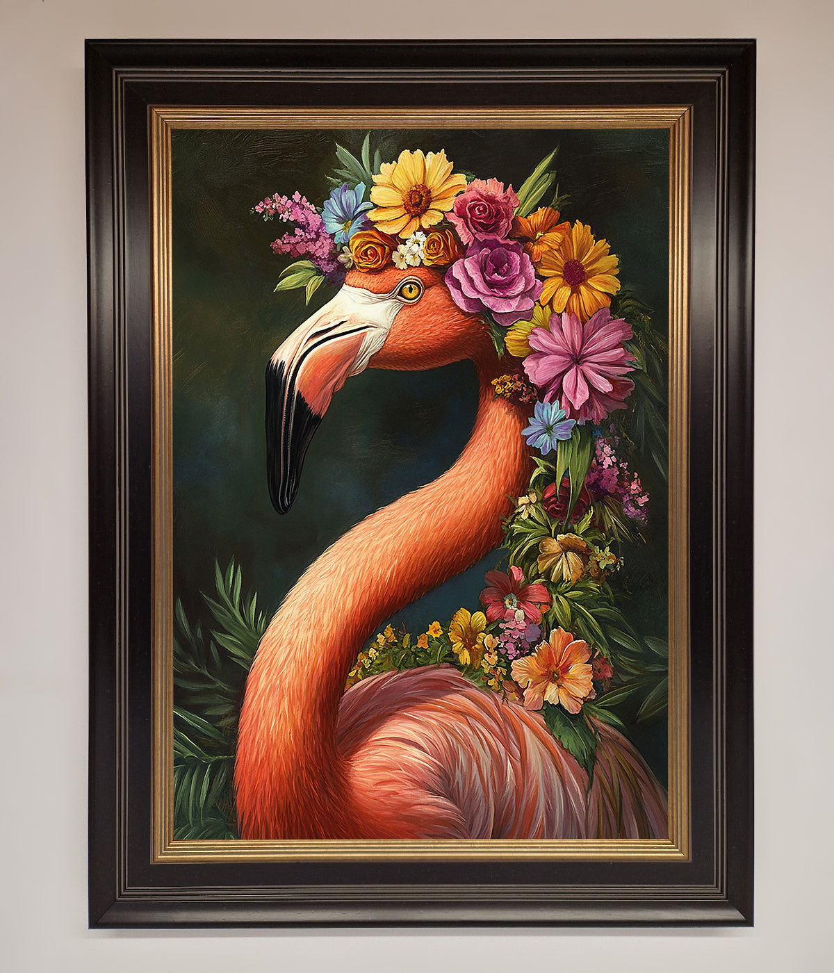 Pink Flamingo Floral Framed Poster print