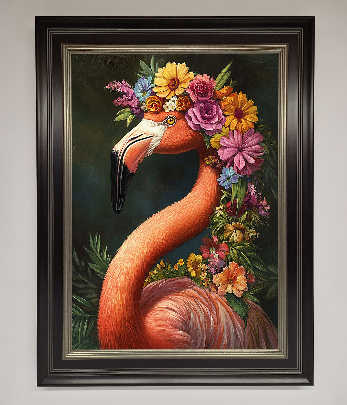 Pink Flamingo Floral Framed Poster print