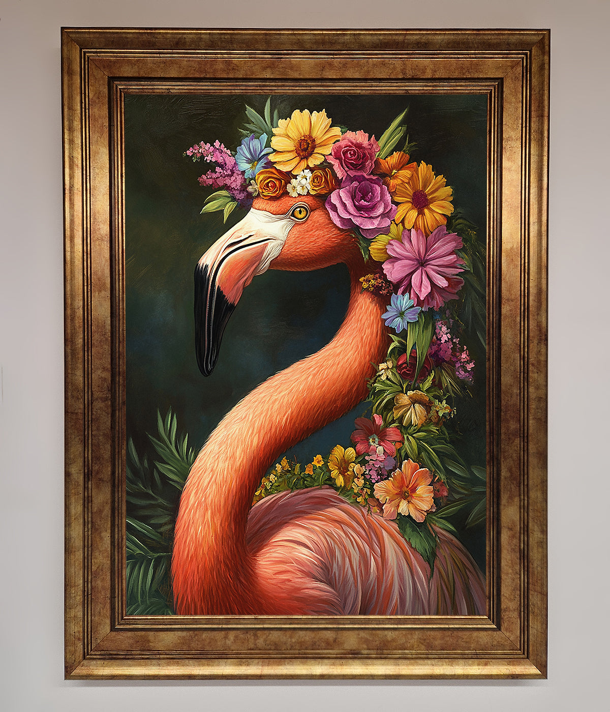 Pink Flamingo Floral Framed Poster print