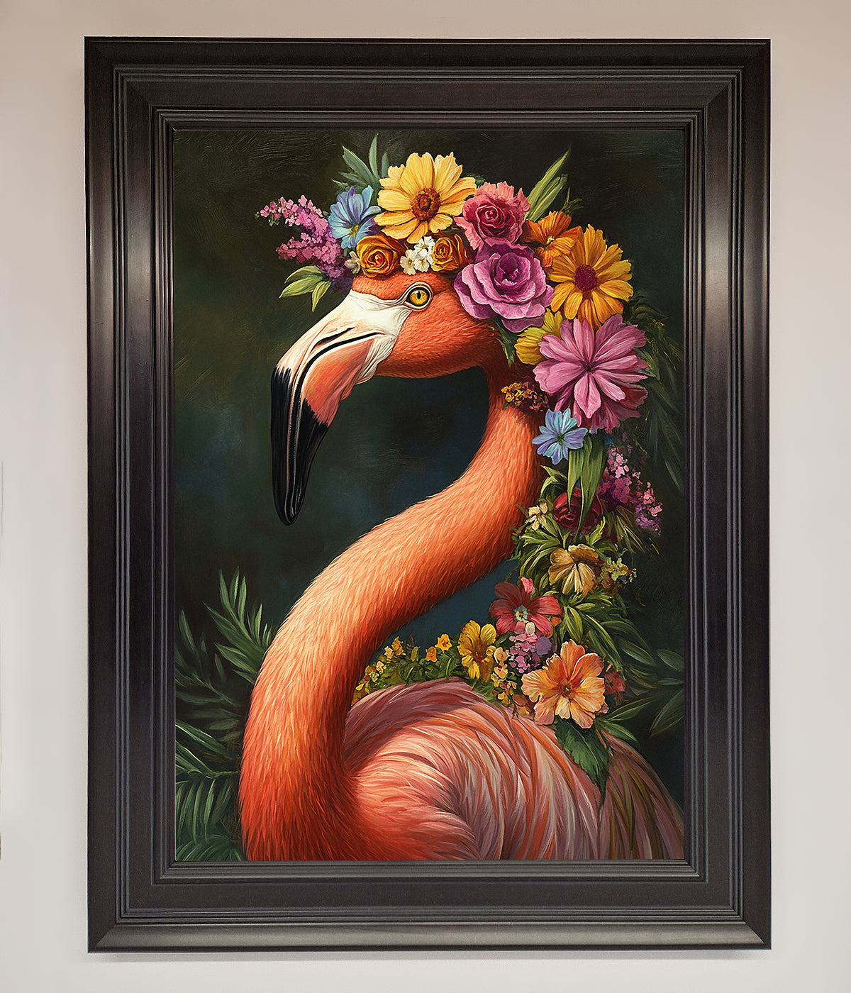 Pink Flamingo Floral Framed Poster print