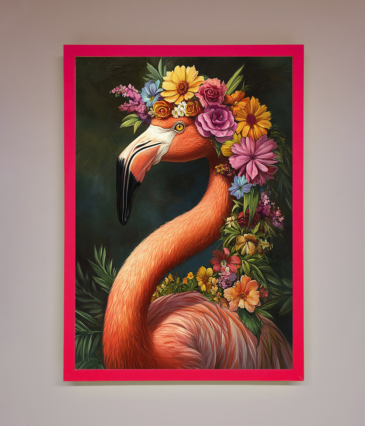 Pink Flamingo Floral Framed Poster print