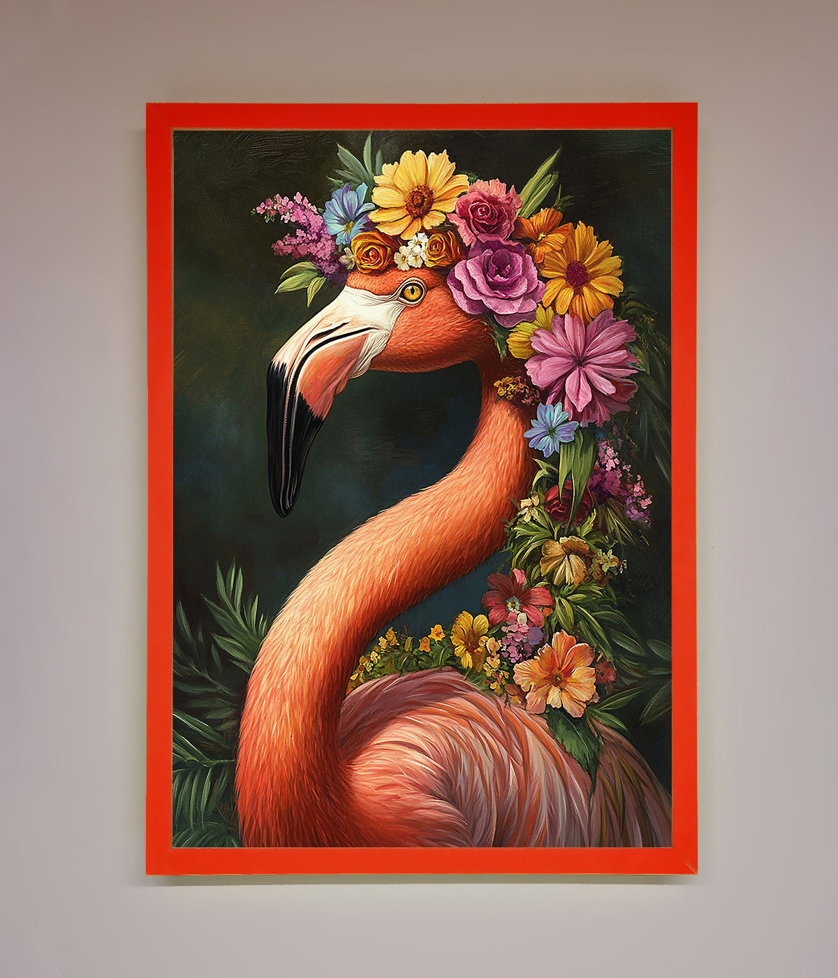 Pink Flamingo Floral Framed Poster print