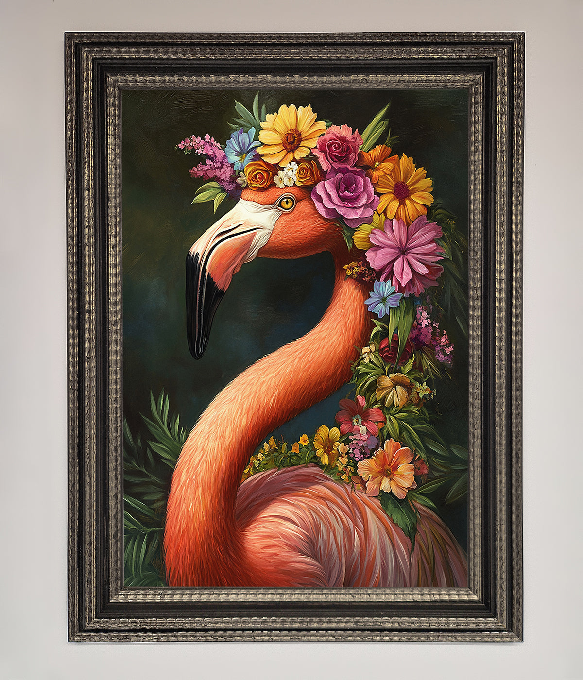 Pink Flamingo Floral Framed Poster print