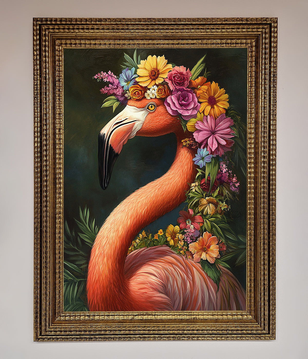 Pink Flamingo Floral Framed Poster print