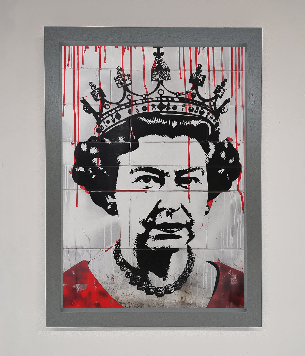 Queen Elizabeth graffiti red blood framed poster with urban street art.