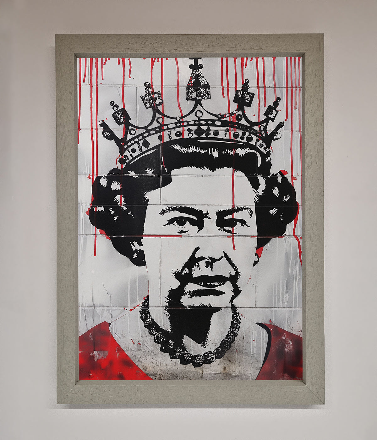 Queen Elizabeth graffiti red blood framed poster with elegant urban street art.