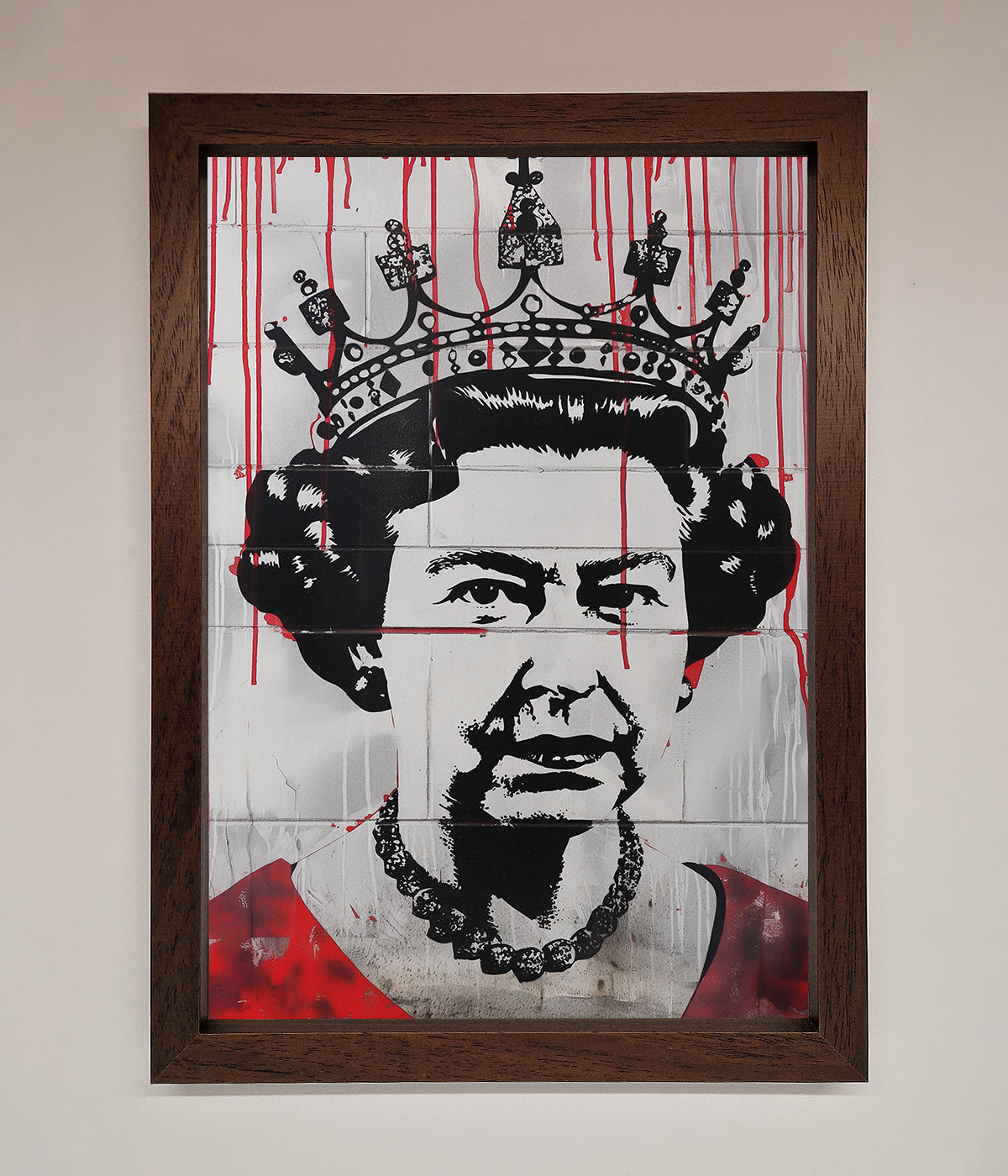 Queen Elizabeth Graffiti Red Blood Framed Poster with urban street art design.