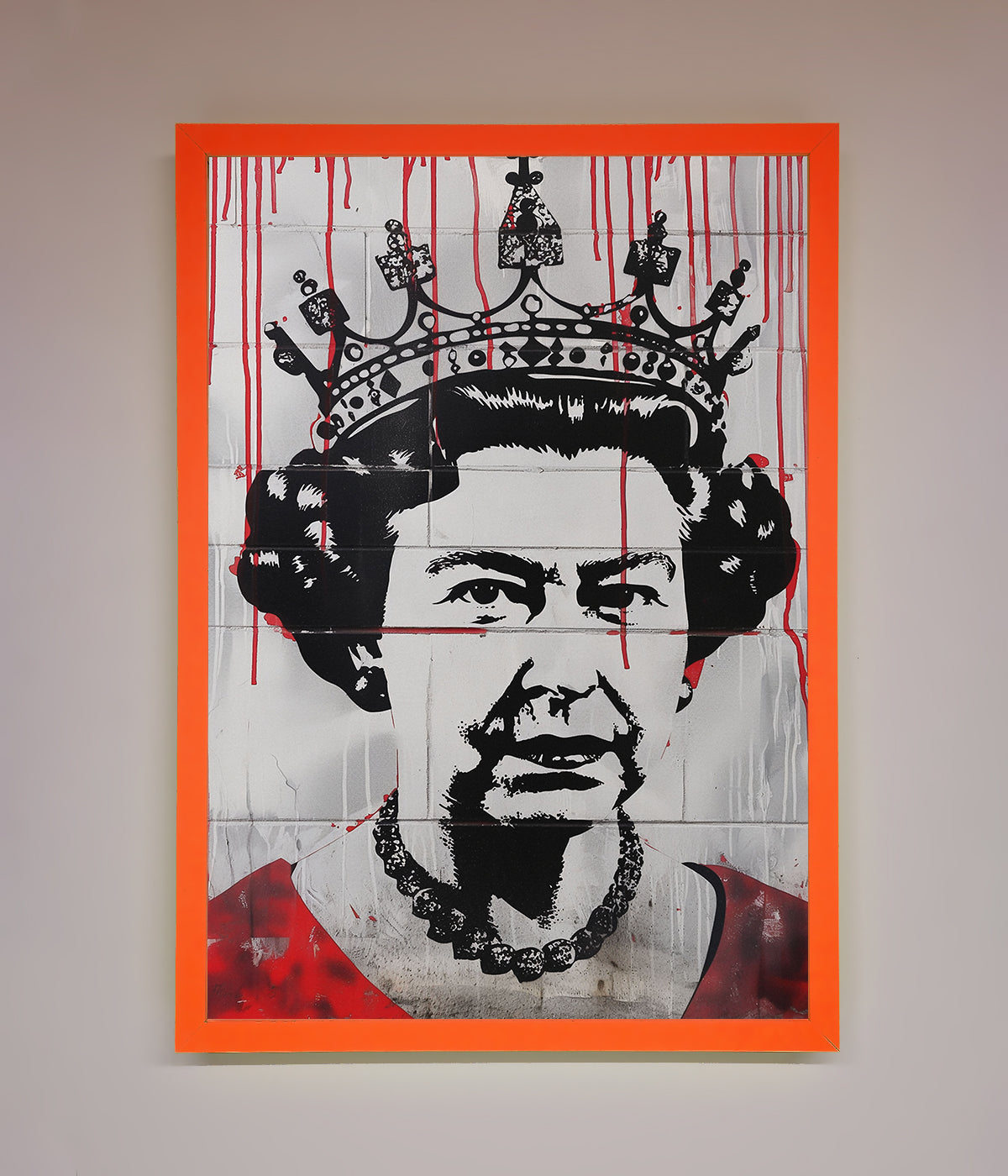 Queen Elizabeth Graffiti Red Blood Framed Poster, urban street art decor.