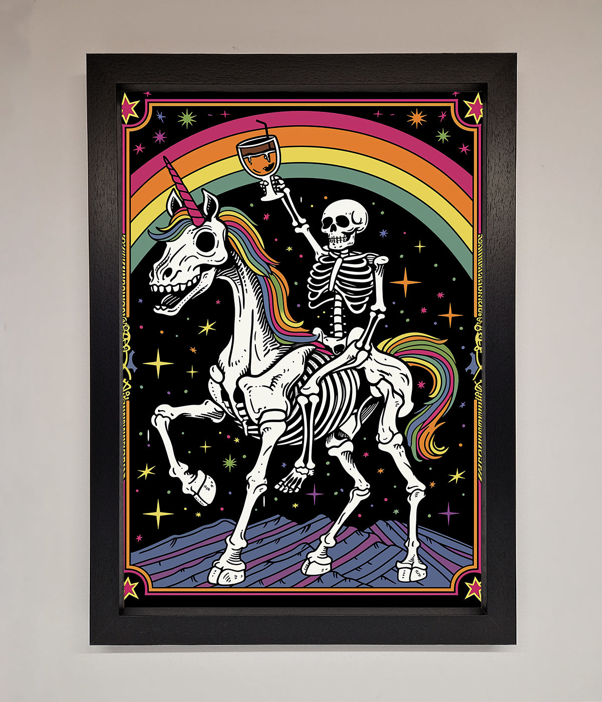 Rainbow Skeleton Framed Wall Art print