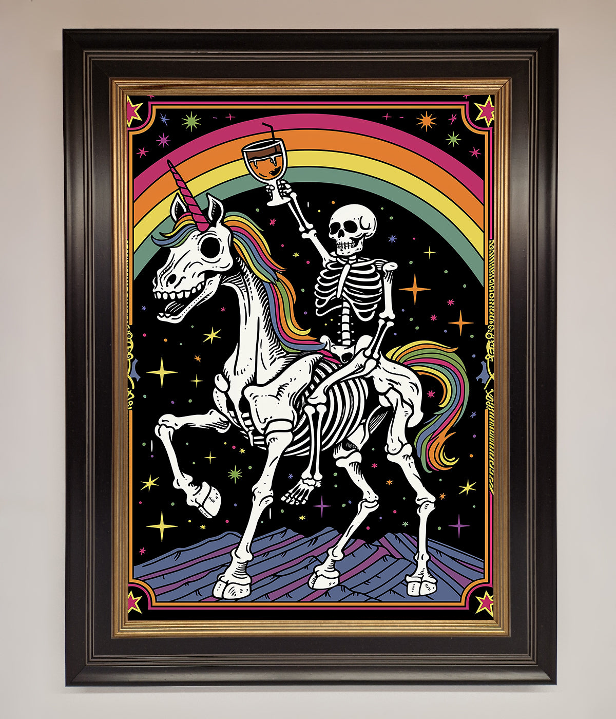 Rainbow Skeleton Framed Wall Art print