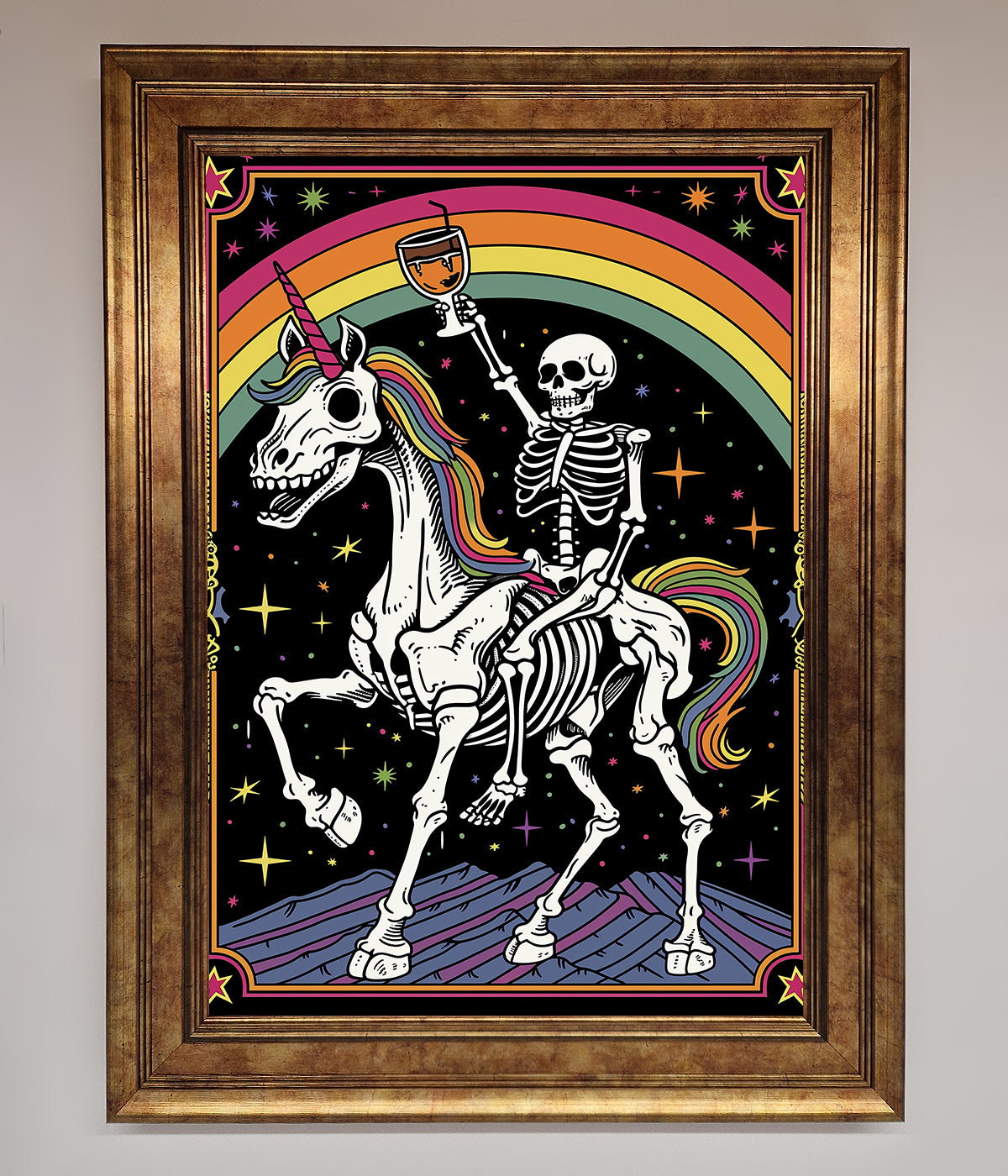 Rainbow Skeleton Framed Wall Art print