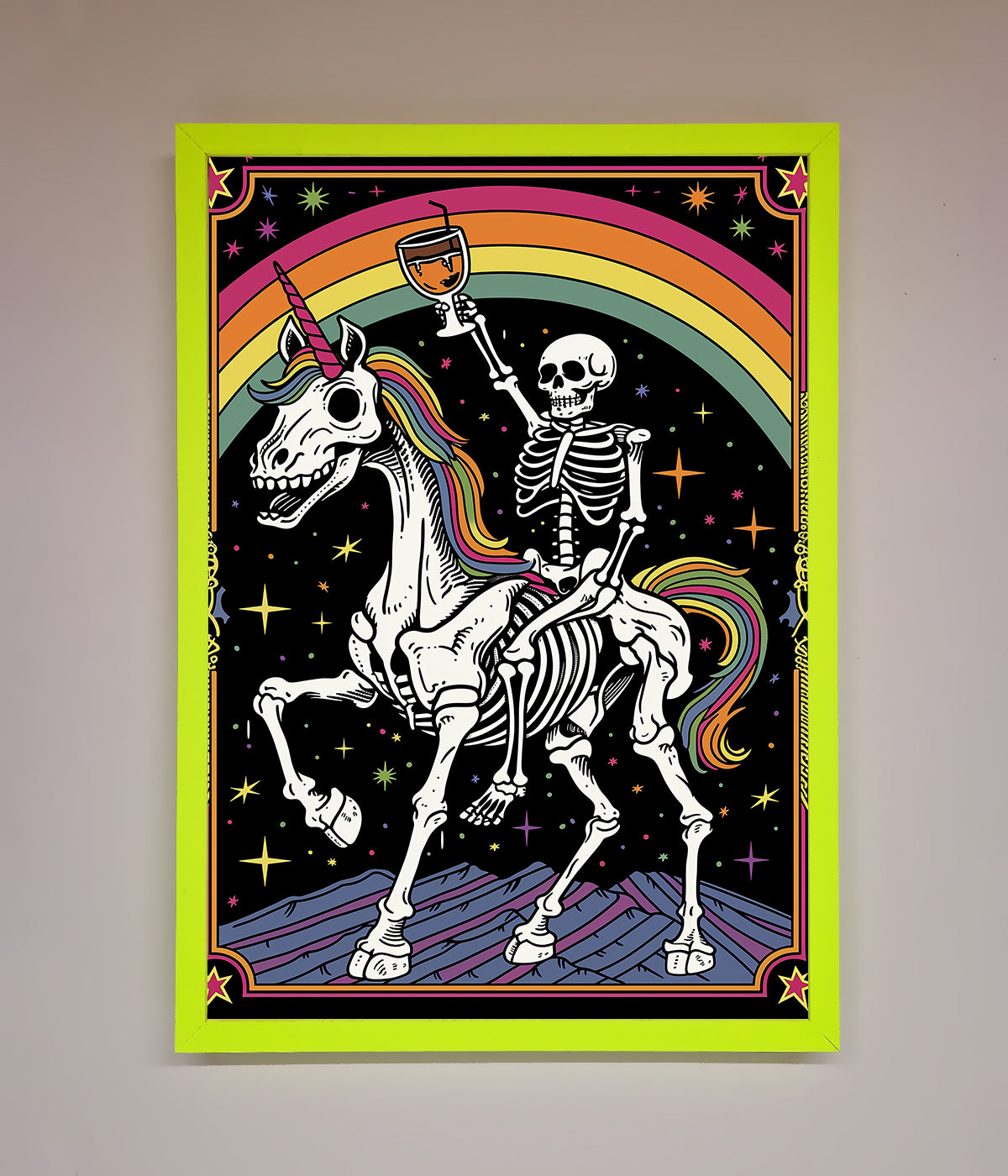 Rainbow Skeleton Framed Wall Art print