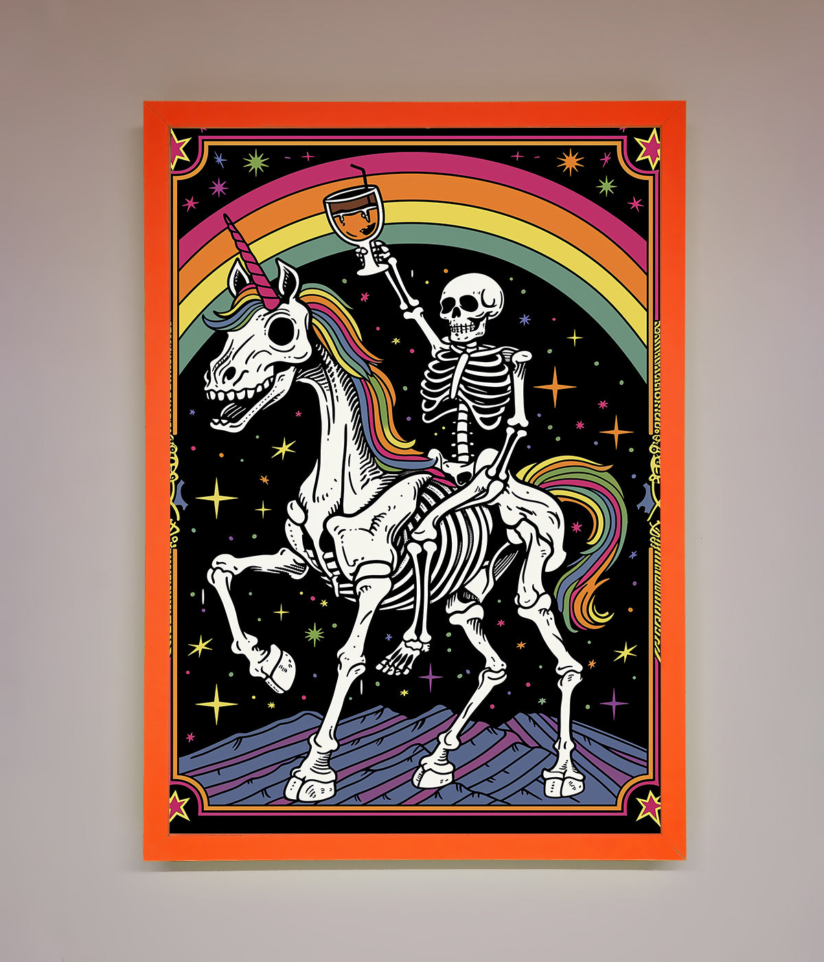 Rainbow Skeleton Framed Wall Art print