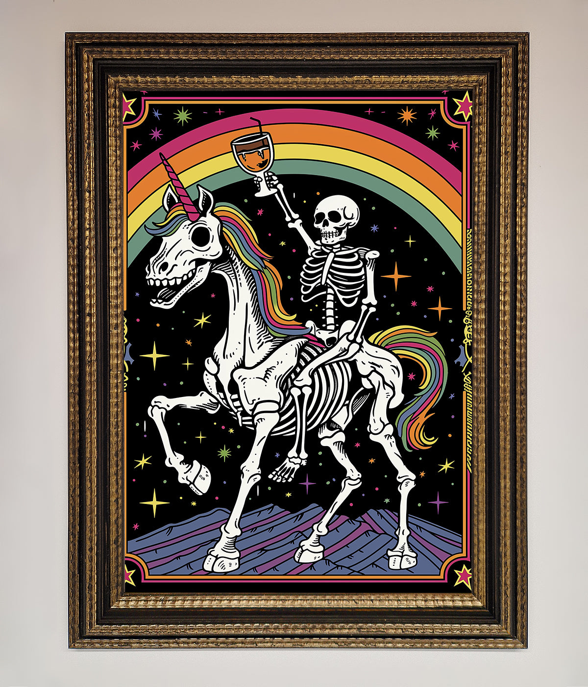 Rainbow Skeleton Framed Wall Art print