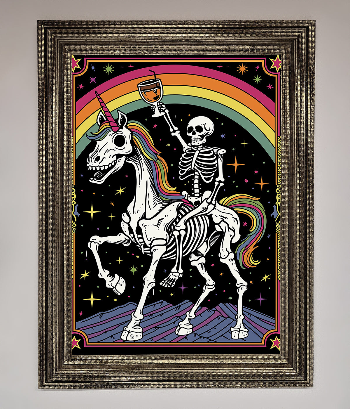 Rainbow Skeleton Framed Wall Art print