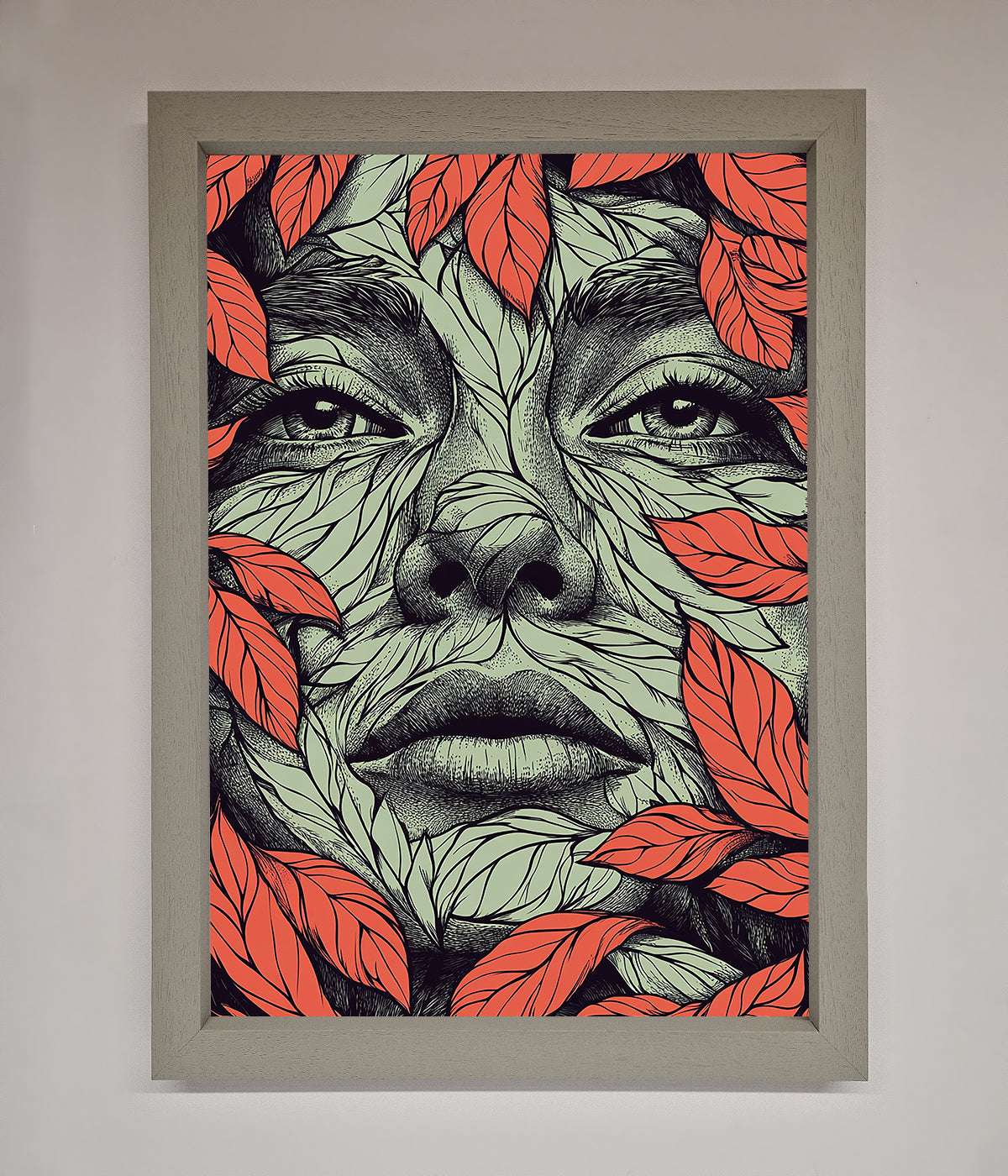 Red Leaves Face Framed Print print