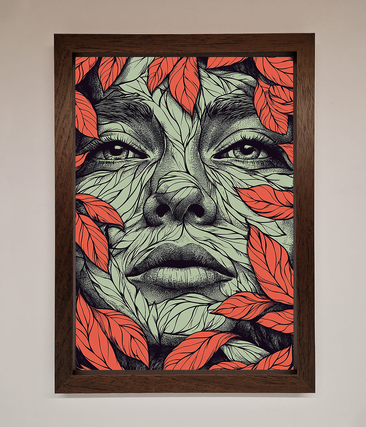 Red Leaves Face Framed Print print