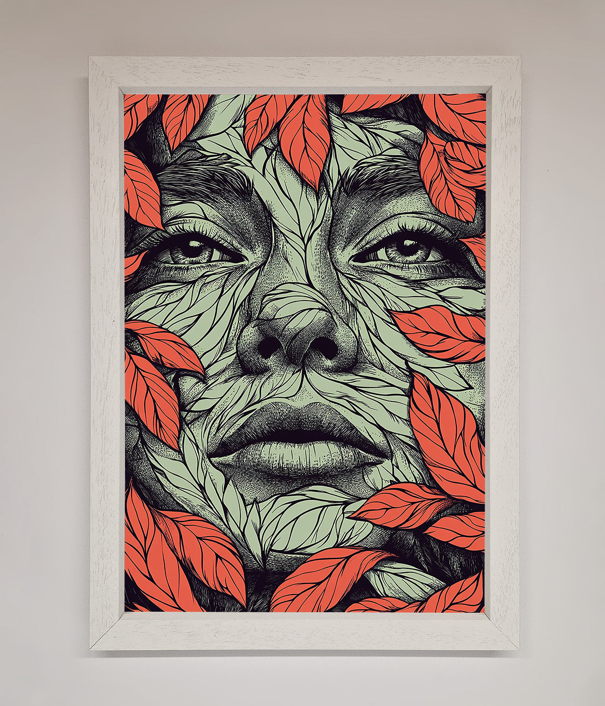 Red Leaves Face Framed Print print