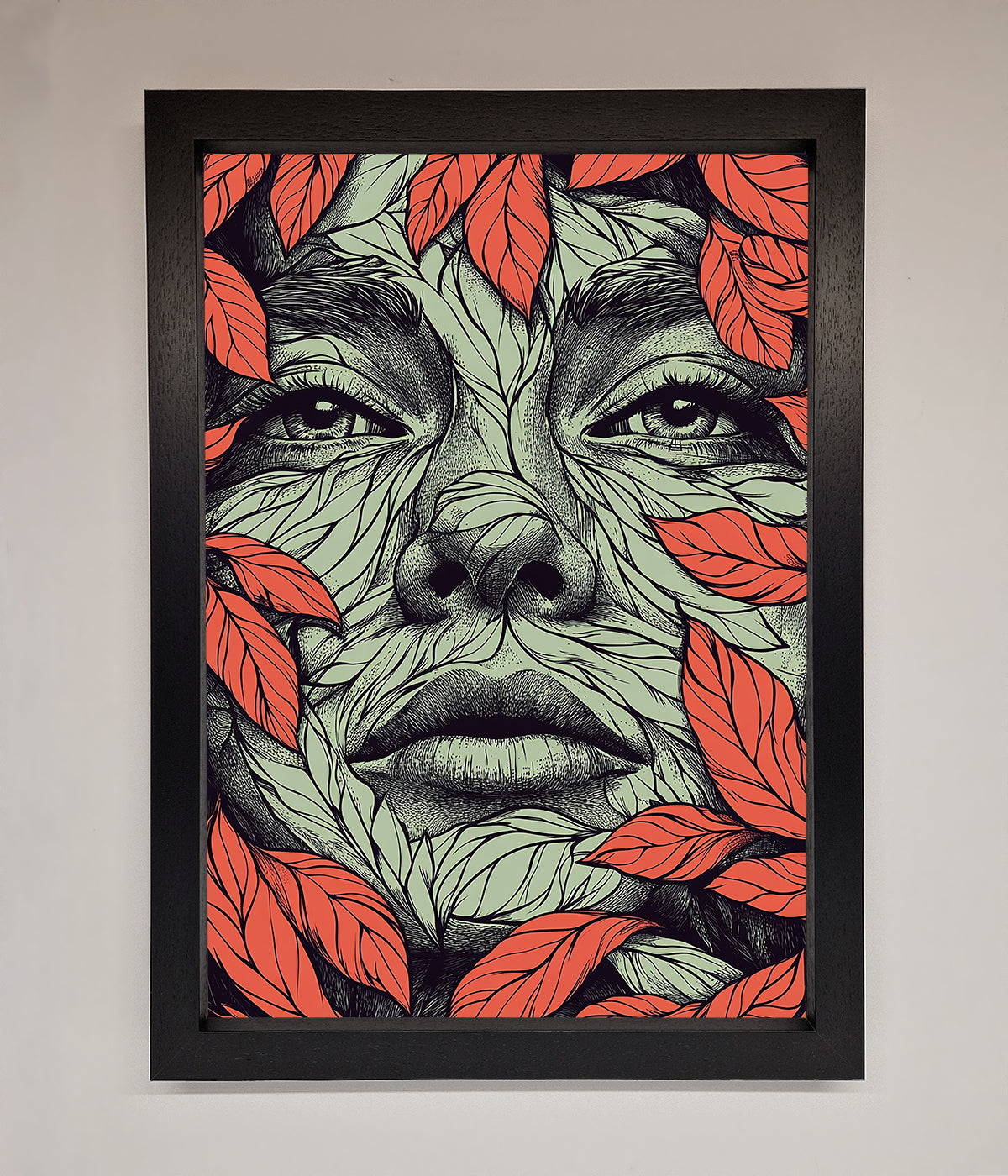 Red Leaves Face Framed Print print