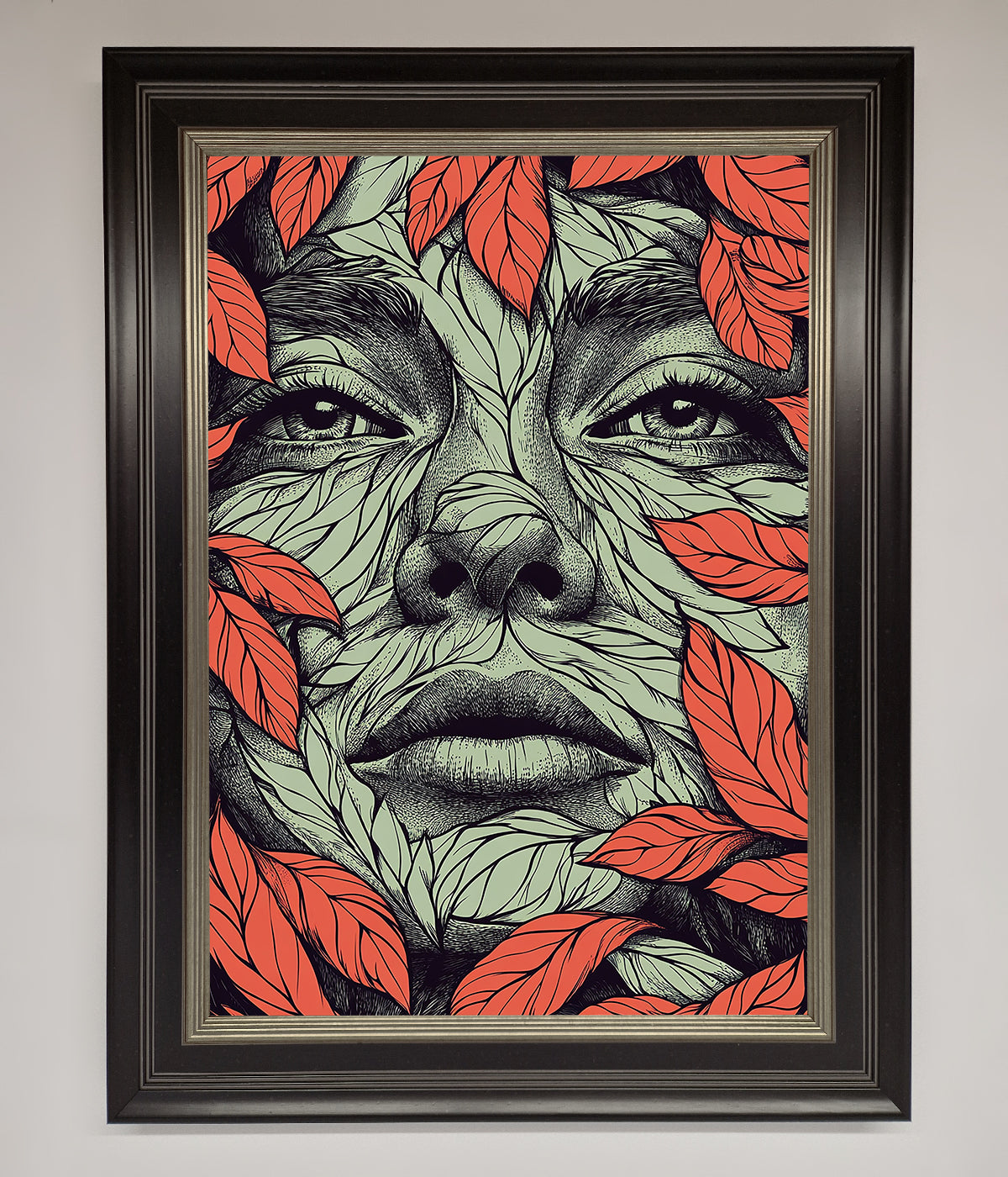 Red Leaves Face Framed Print print