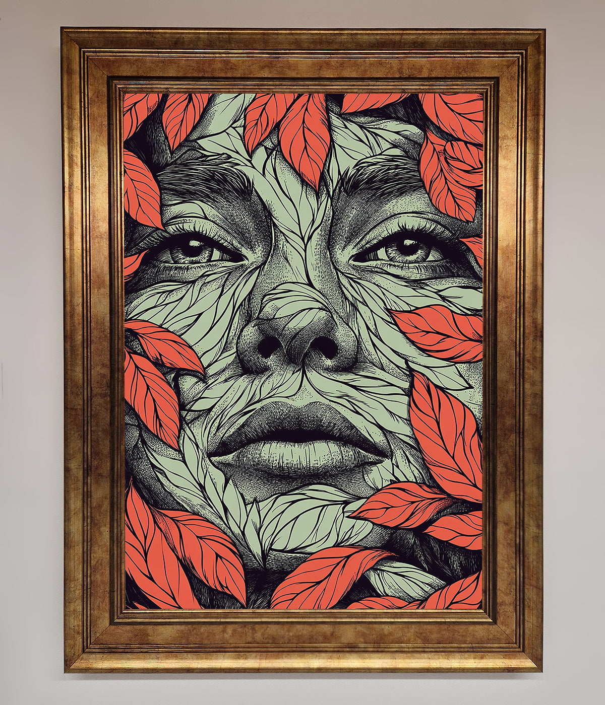 Red Leaves Face Framed Print print