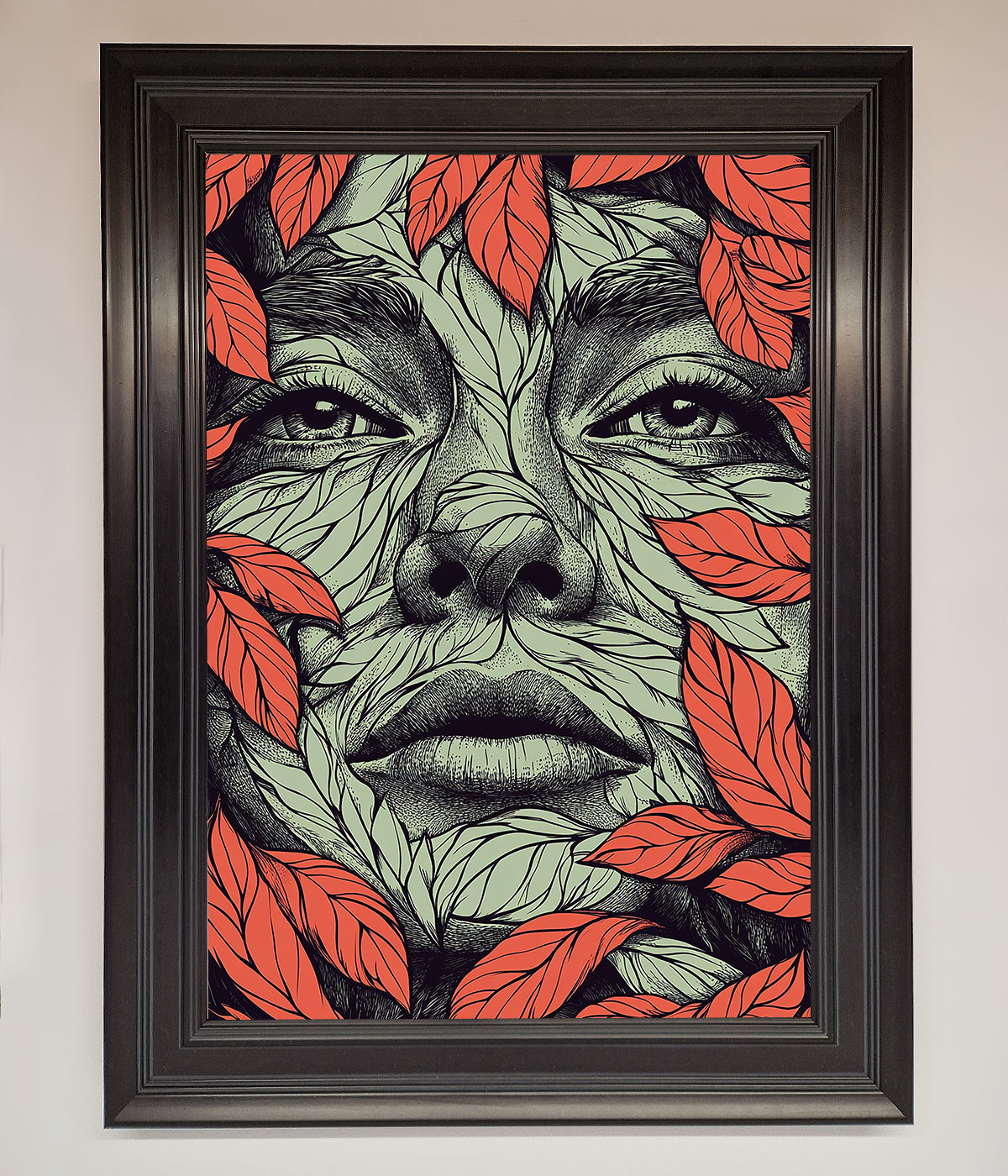 Red Leaves Face Framed Print print