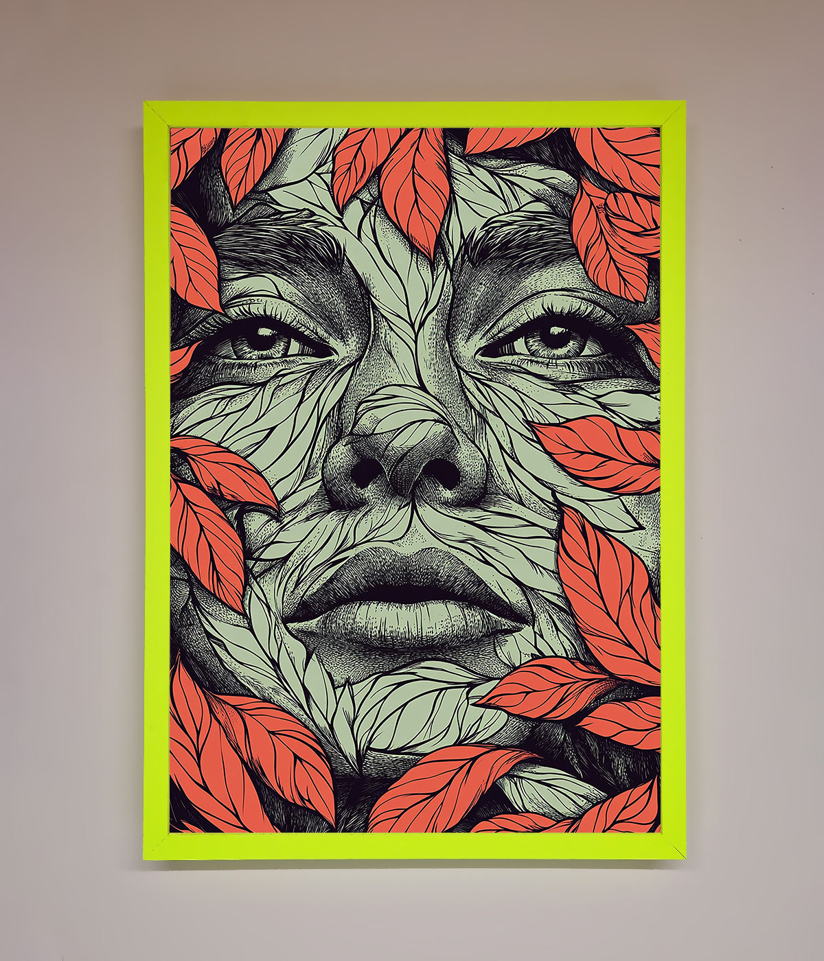 Red Leaves Face Framed Print print