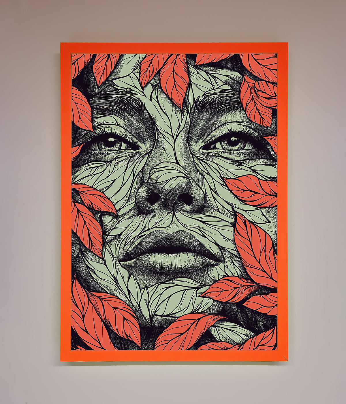 Red Leaves Face Framed Print print