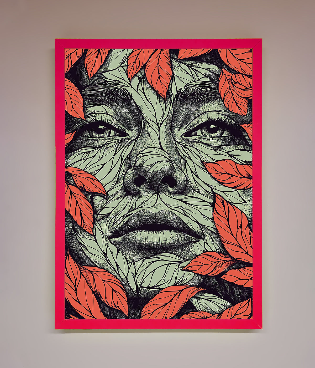 Red Leaves Face Framed Print print