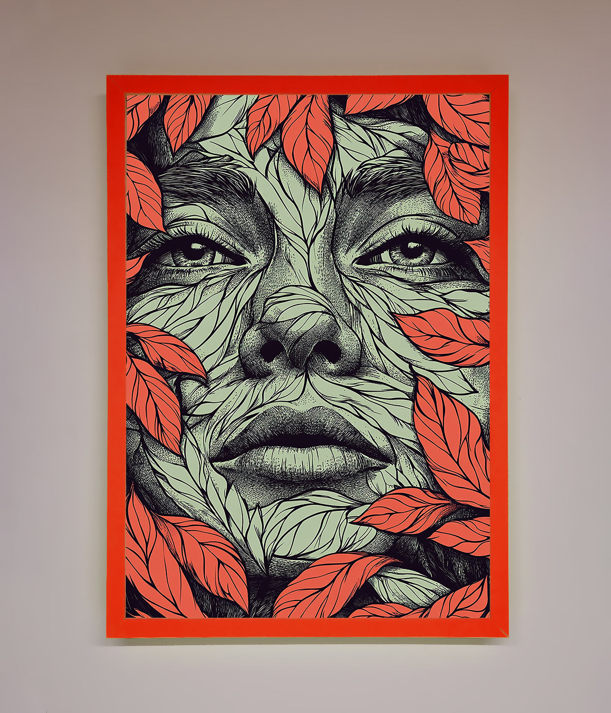 Red Leaves Face Framed Print print