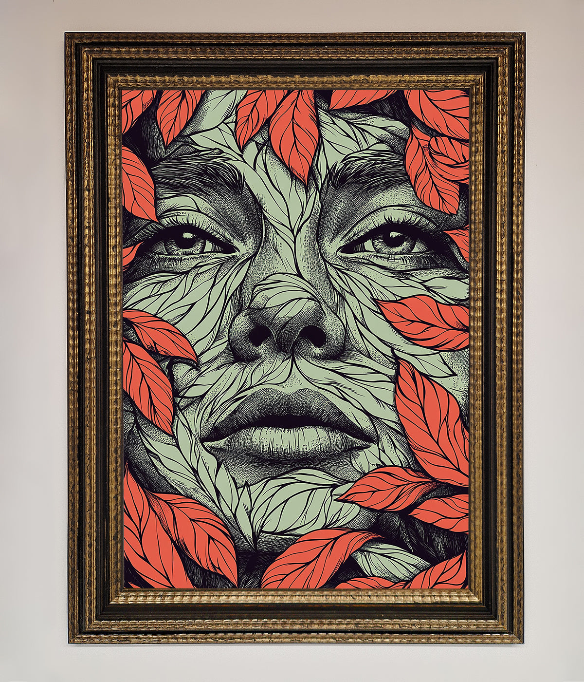 Red Leaves Face Framed Print print