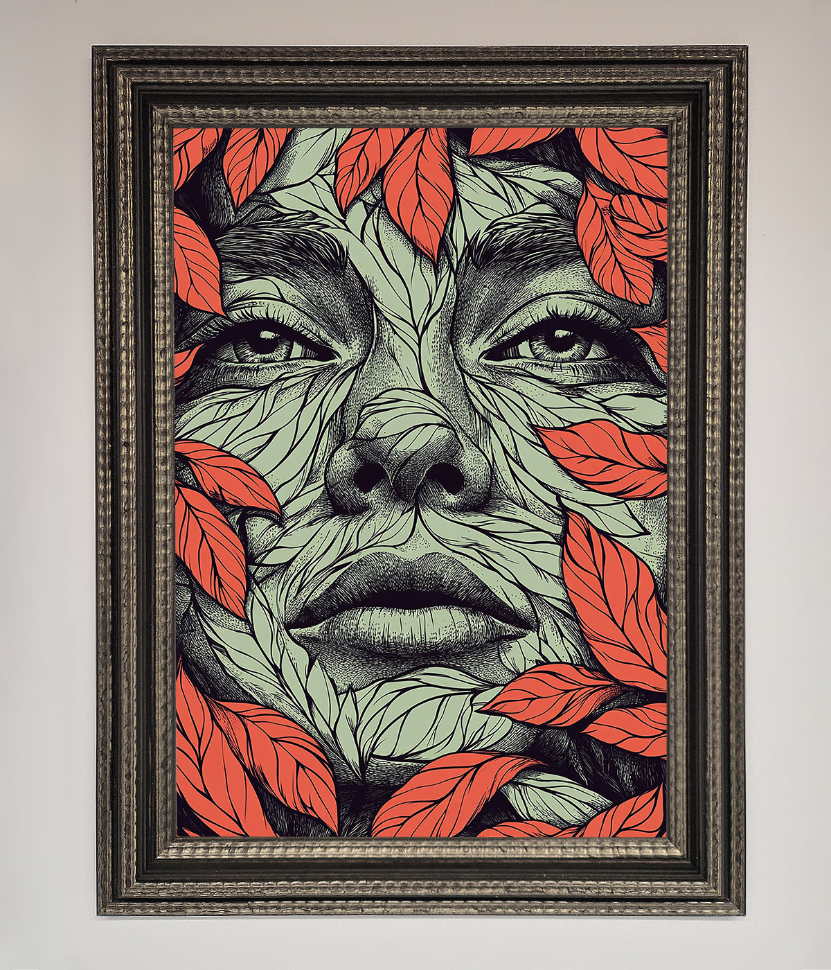 Red Leaves Face Framed Print print