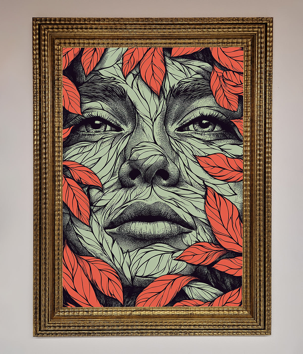 Red Leaves Face Framed Print print