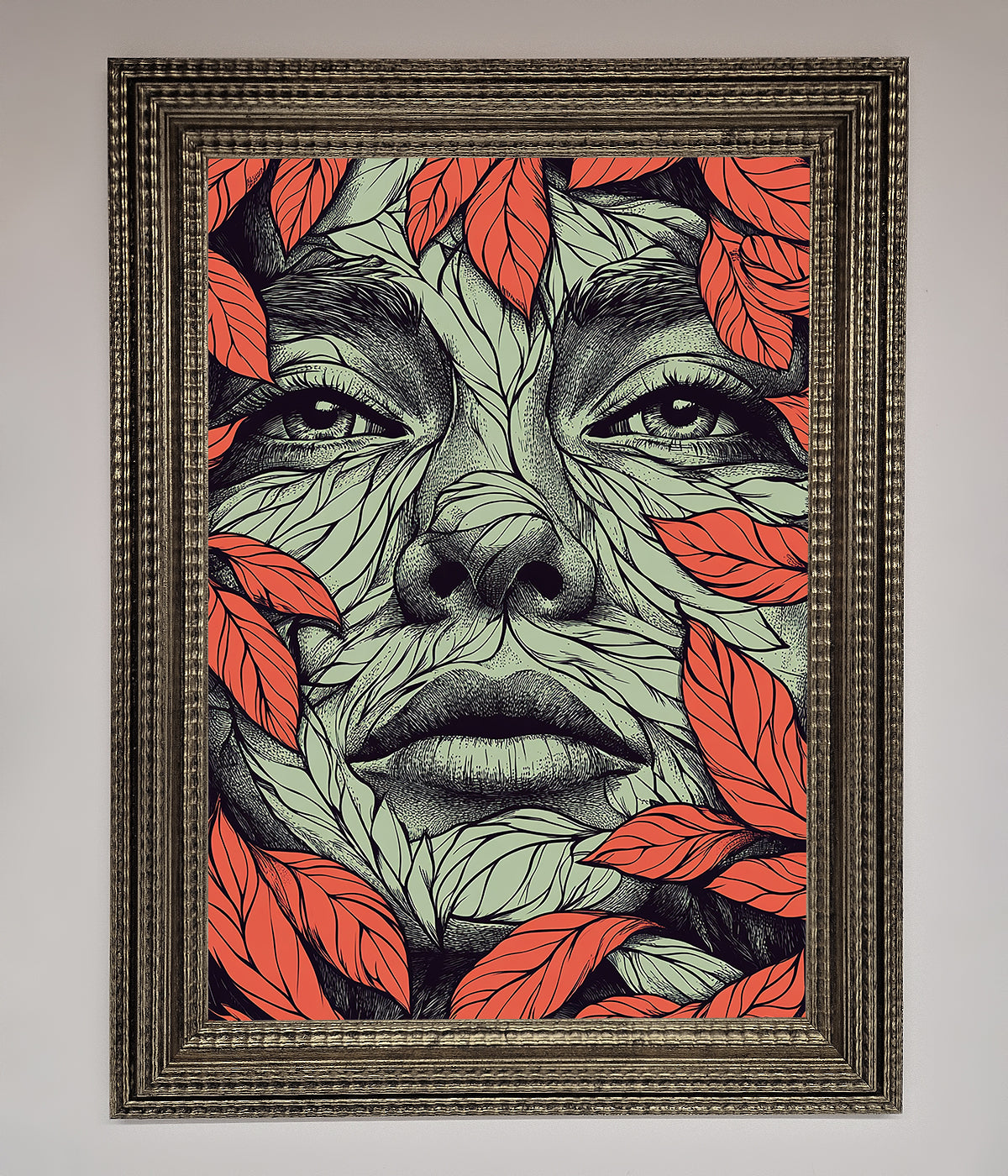 Red Leaves Face Framed Print print