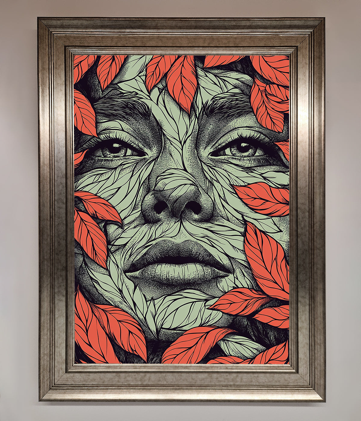 Red Leaves Face Framed Print print