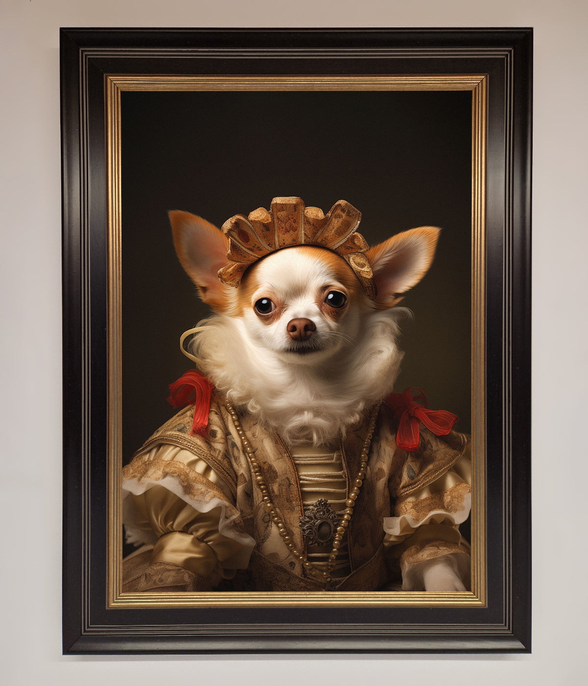 Renaissance Chihuahua framed print featuring a regal dressed dog.