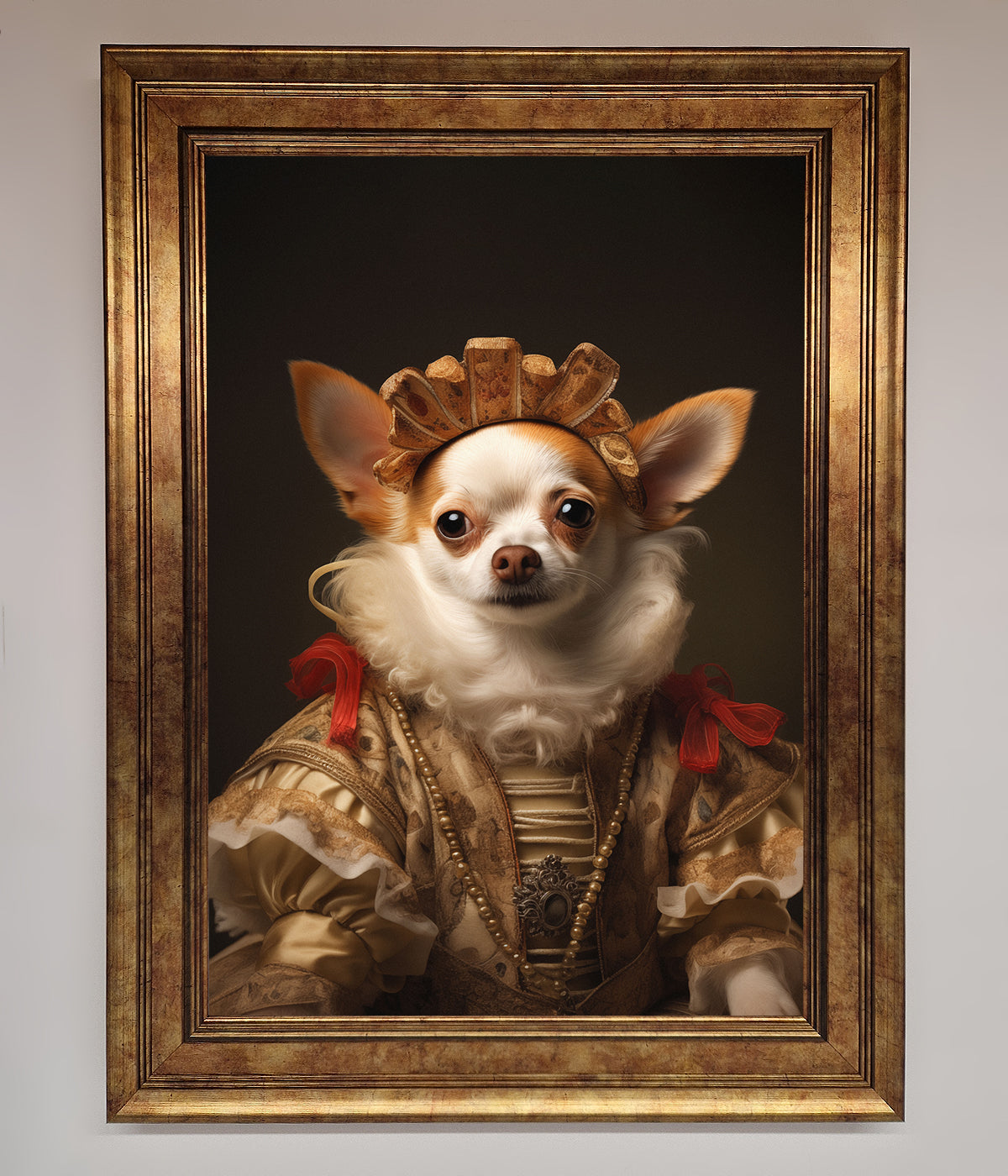 Renaissance Chihuahua framed print with ornate costume.