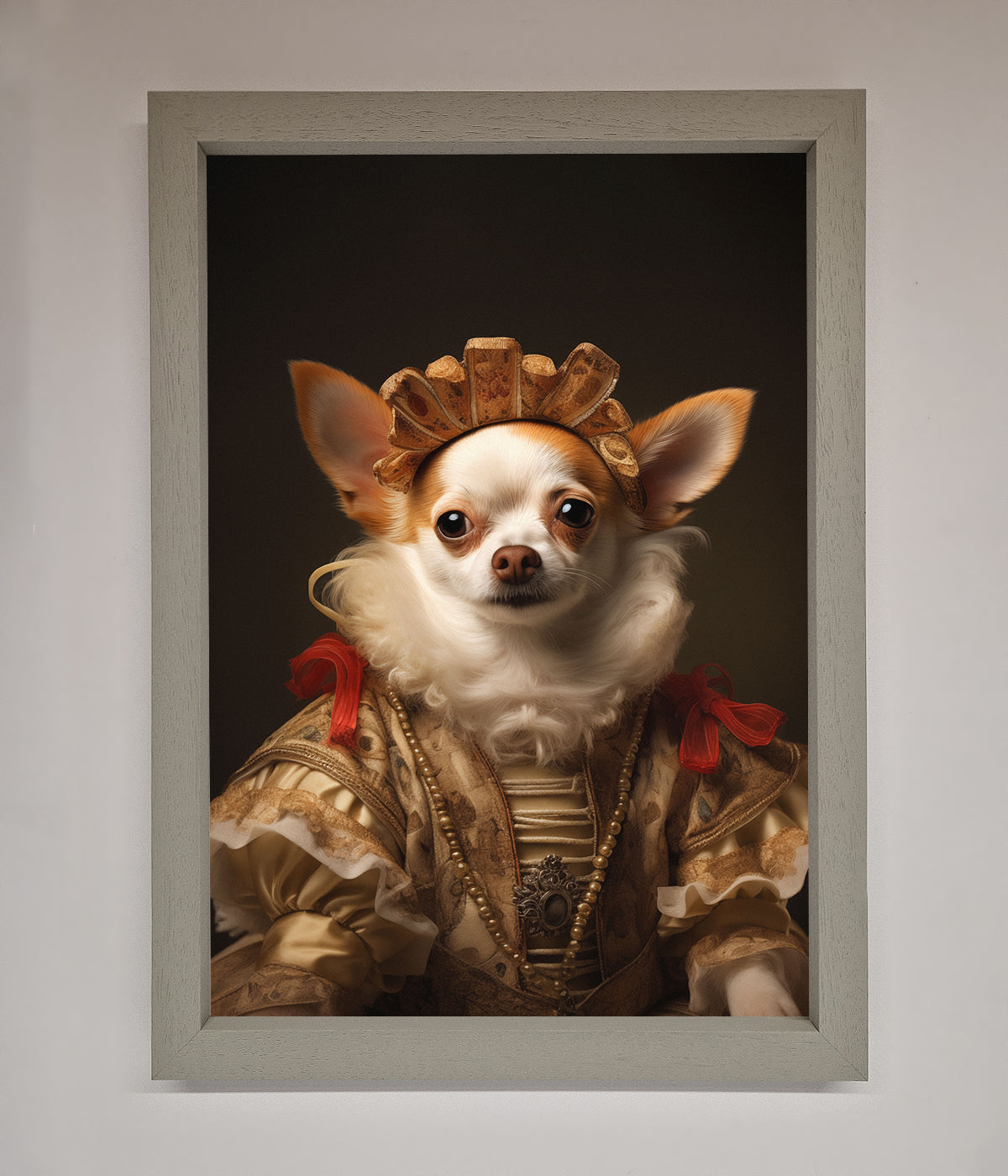 Renaissance Chihuahua framed print with decorative attire.