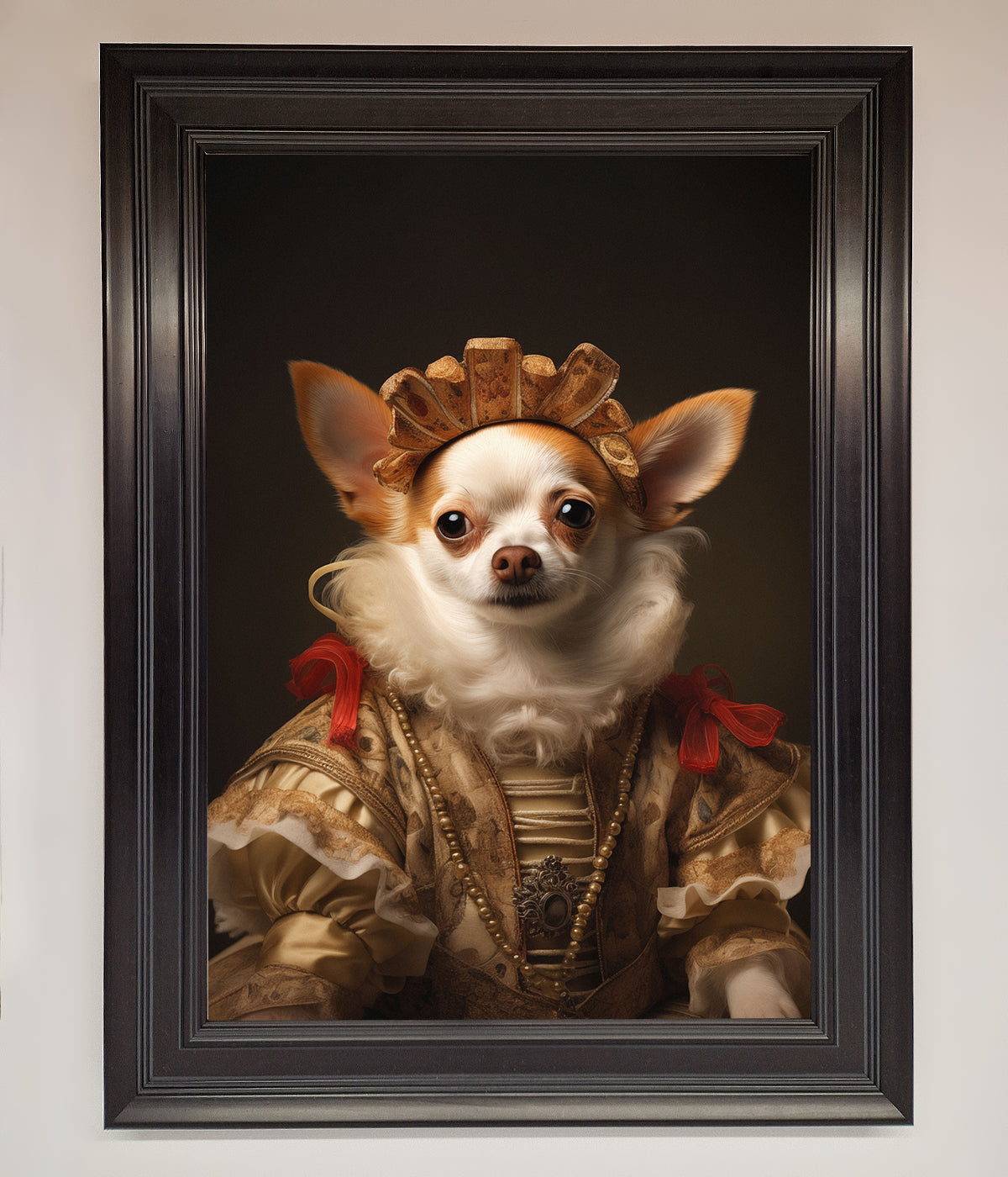 Renaissance Chihuahua framed print showing a dog in elegant historical attire.