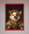 Renaissance Chihuahua art print in red frame.