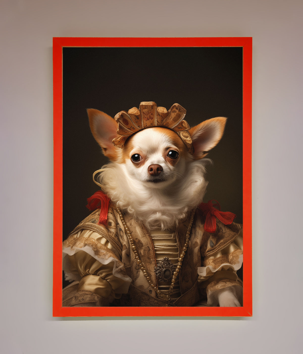 Renaissance Chihuahua framed print featuring a regal dog in period costume.