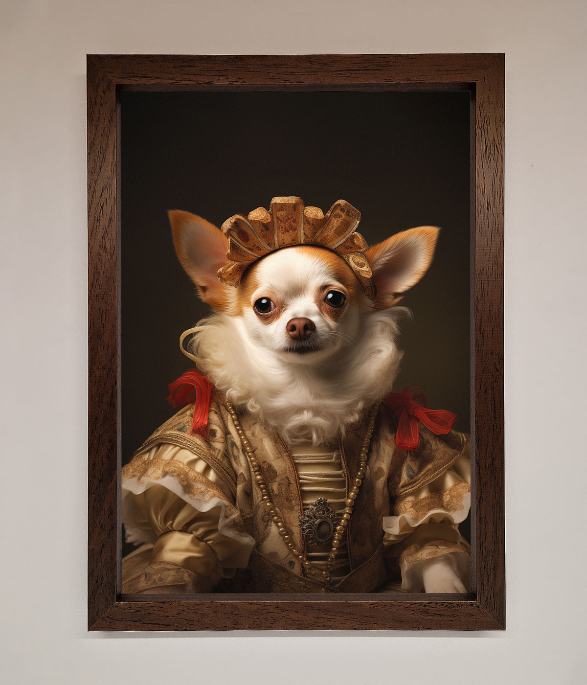 Renaissance Chihuahua Framed Print in ornate attire.