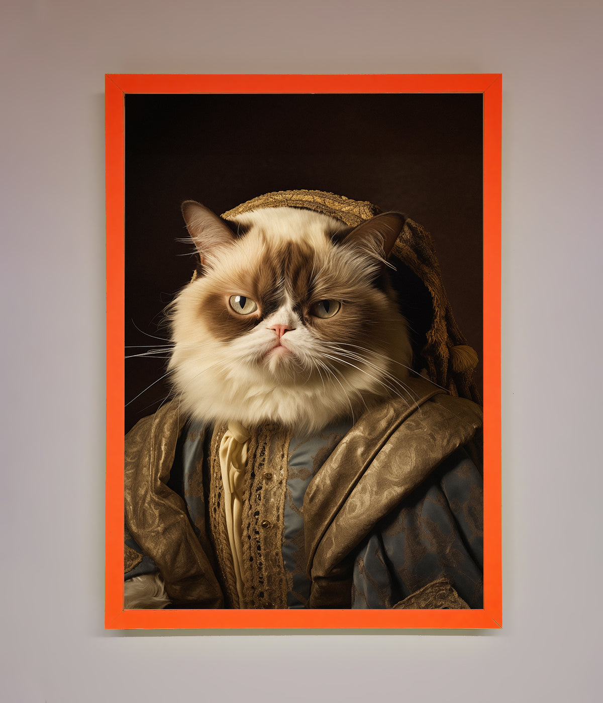 Renaissance Grumpy Cat Framed Print with vintage attire.