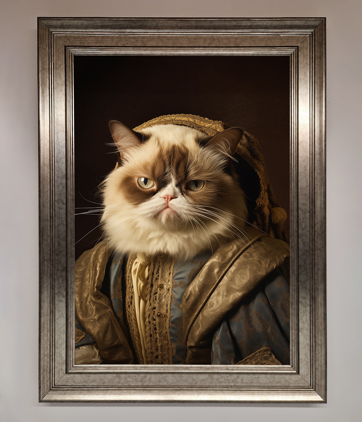 Renaissance Grumpy Cat Framed Print featuring a cat in historical attire.