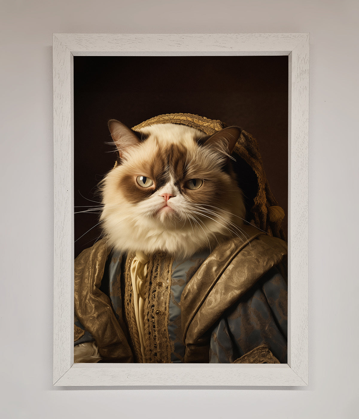 Renaissance Grumpy Cat Framed Print featuring a cat in renaissance attire.