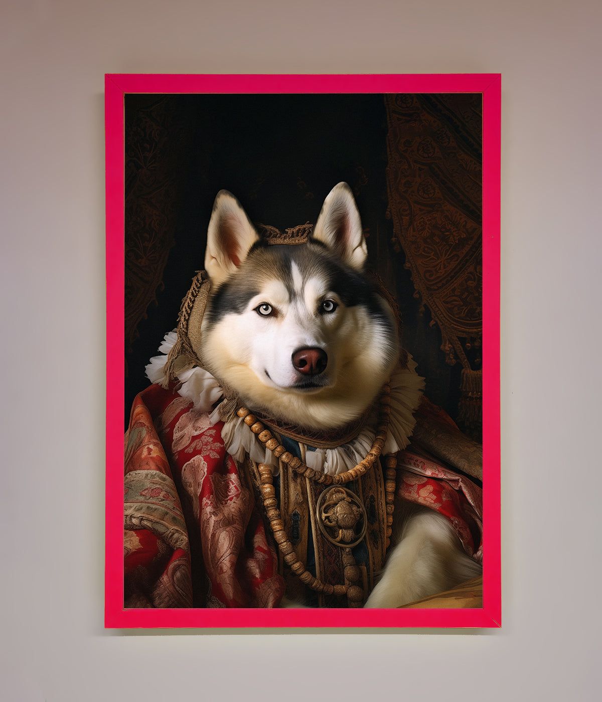 Renaissance Husky in ornate costume framed print.