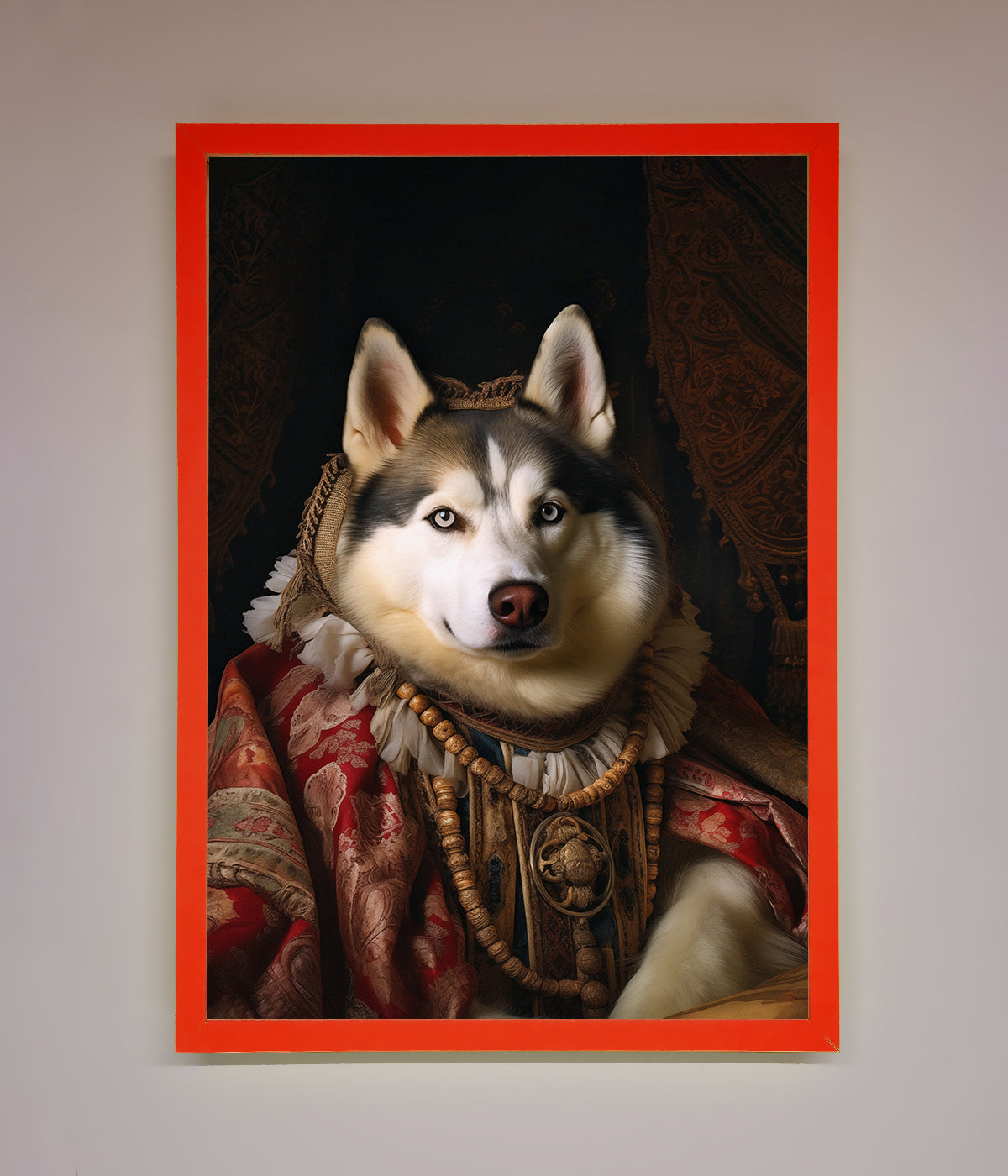 Renaissance Husky in ornate attire framed print.