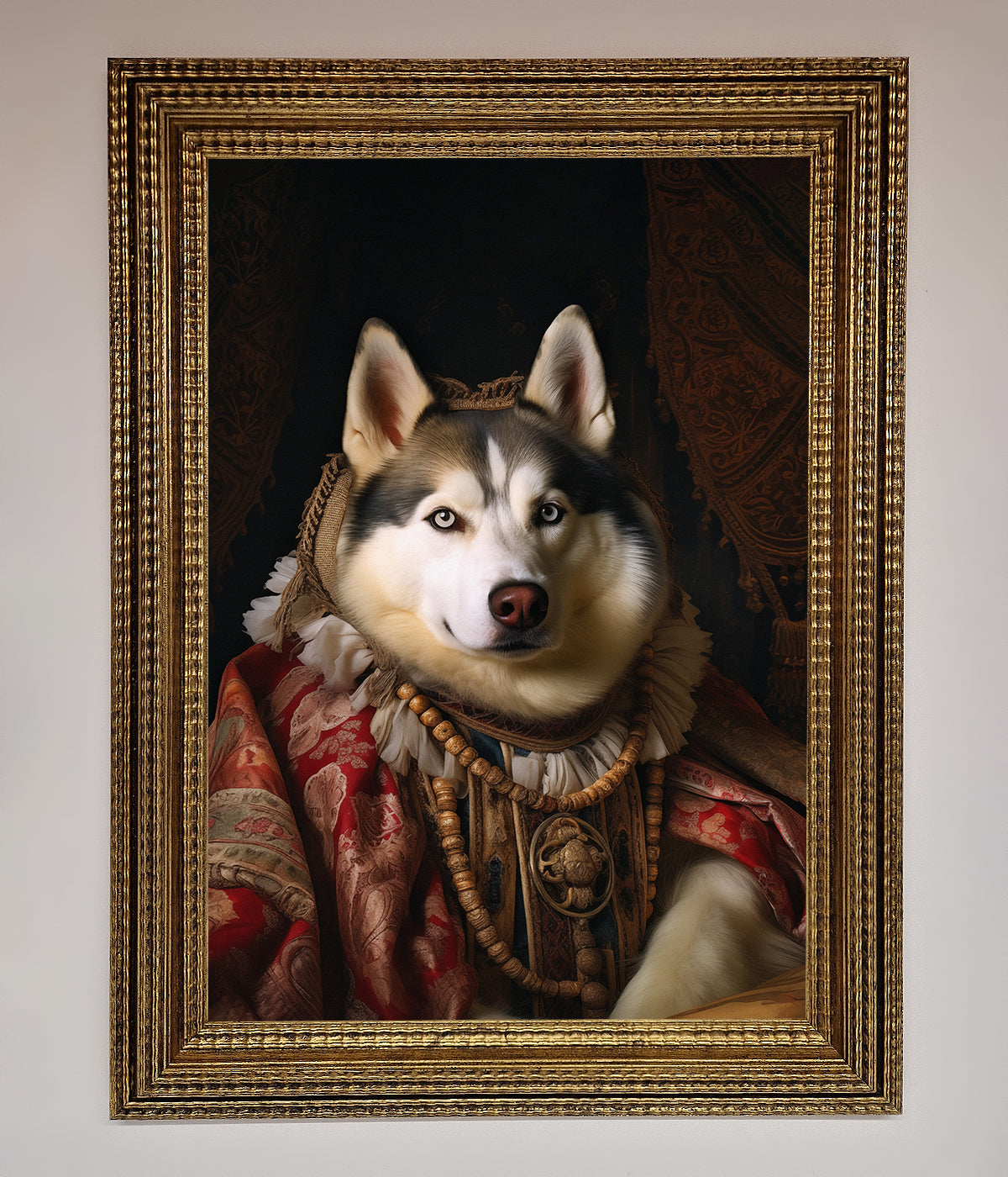 Renaissance Husky Framed Print with ornate design.