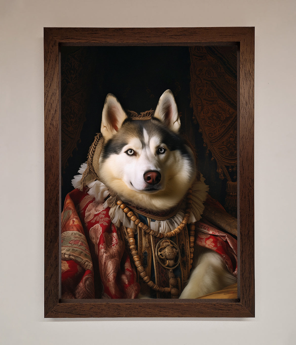 Renaissance Husky Framed Print featuring a husky in elegant attire.