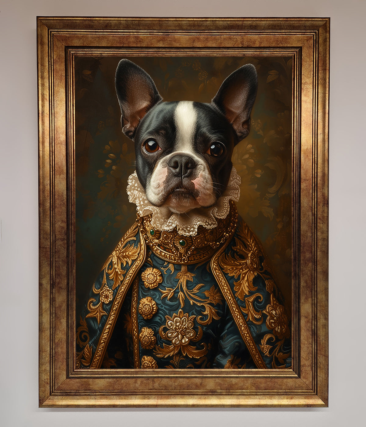 Renaissance French Bulldog framed print with elegant classic art.